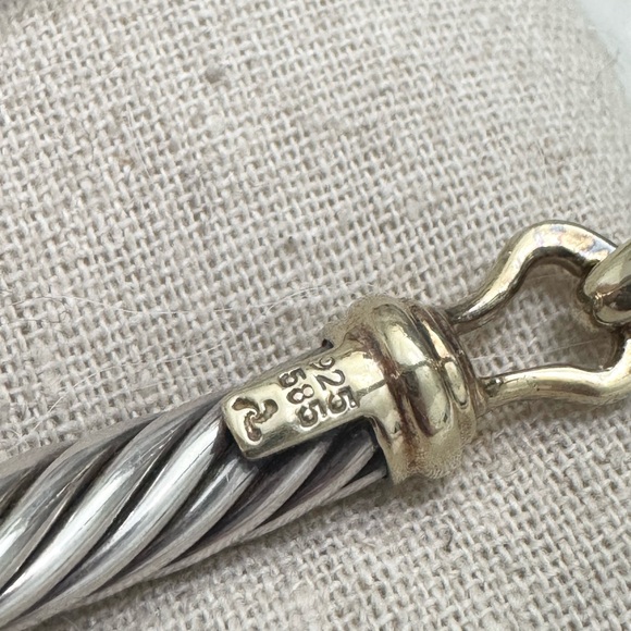 David Yurman 7mm Hook & Buckle Cable Cuff Bracelet .925 14K Gold Sz S - Picture 7 of 11